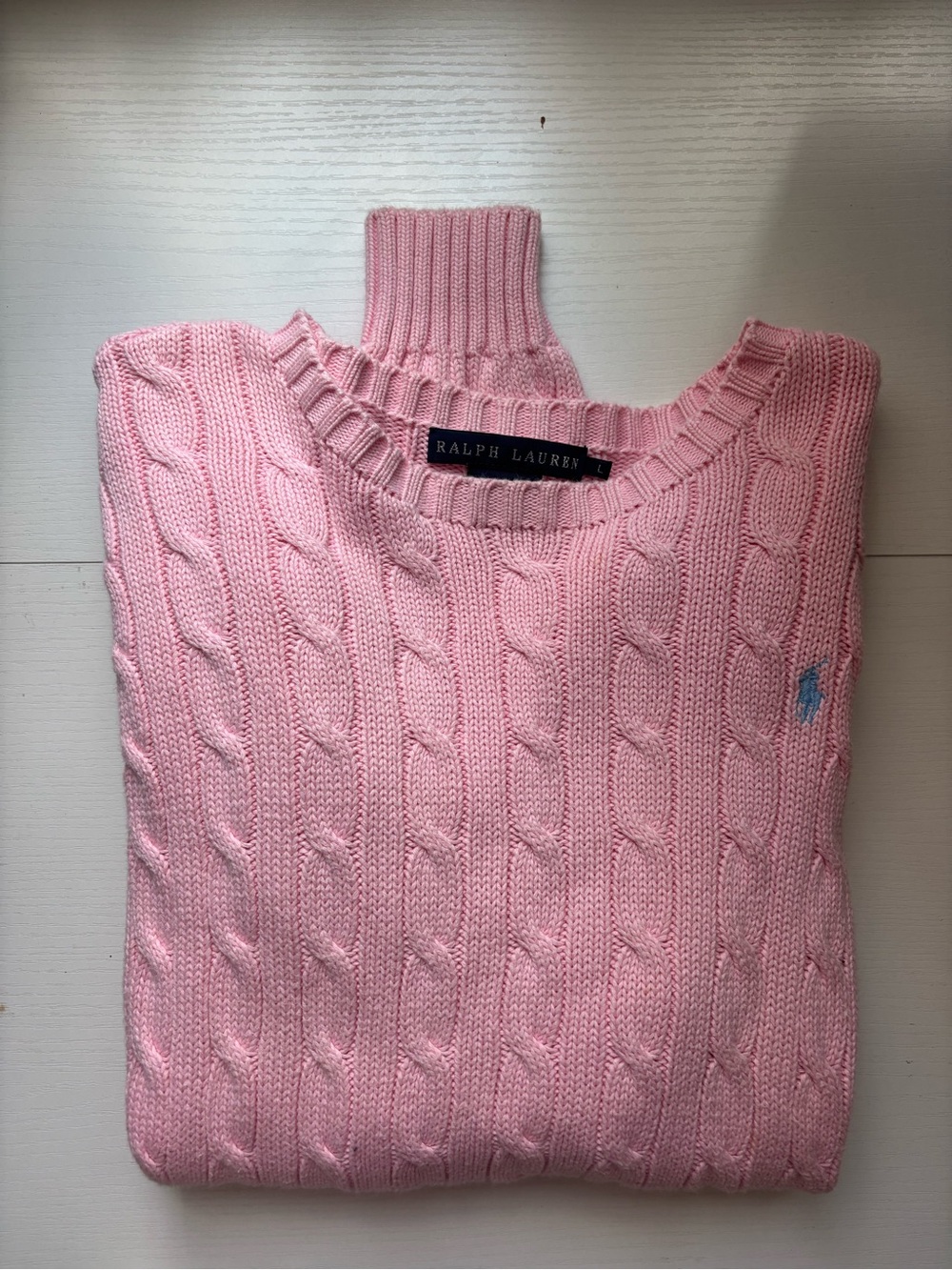Ralph Lauren Light Pink Cable-Knit Crewneck Sweater